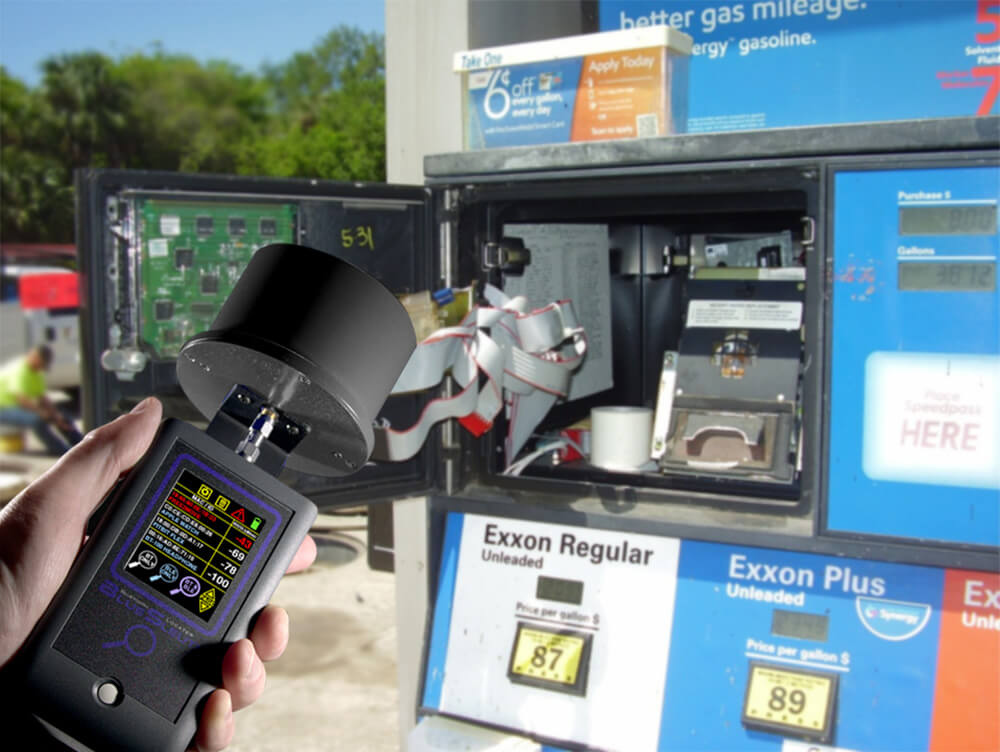 BlueSleuth Bluetooth skimmer locator inside gas pumps & ATMs